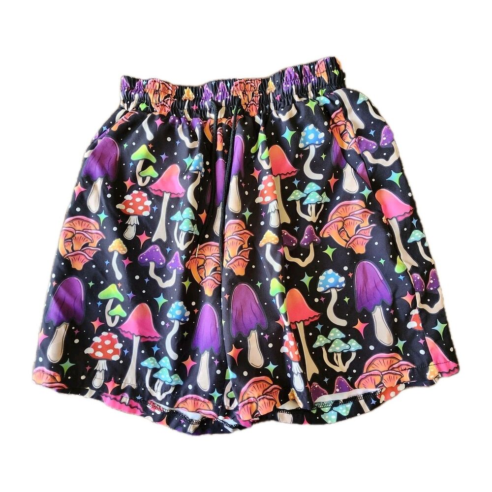 ROMWE MUSHROOM PRINT SKATER SHORTS MEDIUM 38 waist Pockets Drawstring